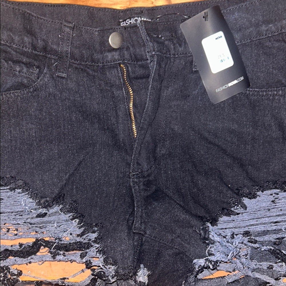 Fashion Nova Black Denim Shorts with Gold Zipper size Small